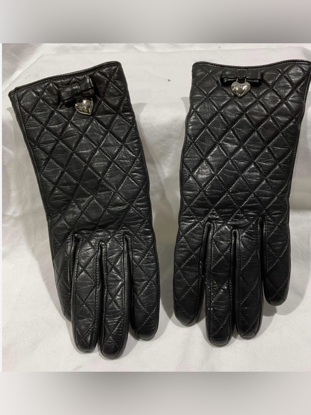 Coach Quilted Black Leather Women’s Gloves with Heart Accent
